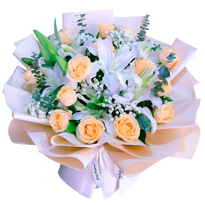 揭阳16朵香槟玫瑰2支百合，爱的温暖和幸福