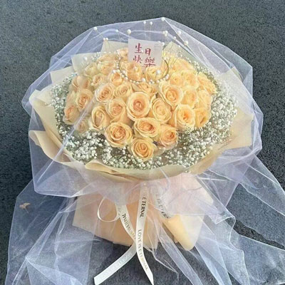 揭阳52朵香槟玫瑰满天星，你就是我的全部