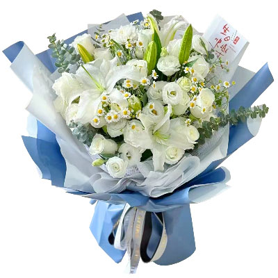 揭阳11朵白玫瑰桔梗百合，爱永恒不息