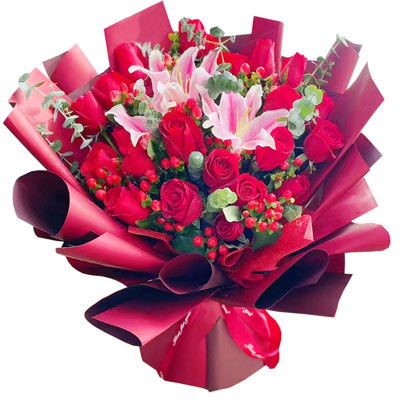揭阳22朵红玫瑰百合，爱的火焰