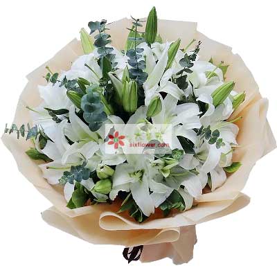 揭阳9支白色多头百合，祝福你幸福